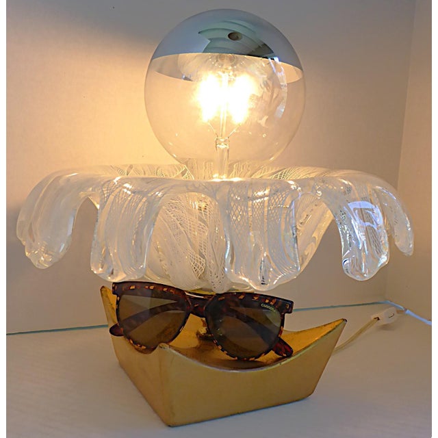 Unusual Mid Century Modern Murano Glass Table / Shelf Lamp Latticino Technique 1950s For Sale - Image 11 of 16