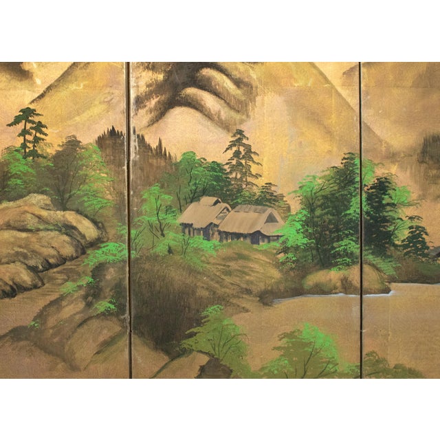 1960s "Summer Landscape With Trees", Shōwa Era Japanese Painted Byobu Screen For Sale - Image 9 of 18