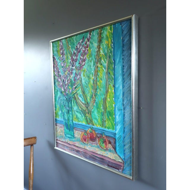 Mid 20th Century Mid-Century Modern 'Lavender & Fruit' Original Swedish Expressive Interior Still Life Oil Painting, Framed For Sale - Image 5 of 12