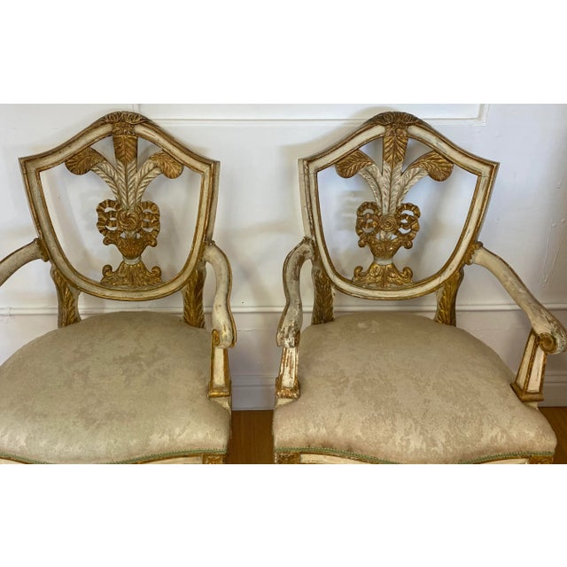 Pair of Early 20th Century Prince of Wales Style Arm Chairs Painted Eggshell White and Gold 24" wide x 20" deep x 19" high...