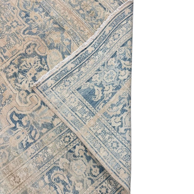 Traditional Antique Blue & Ivory Persian Rug – Elegant Faded Floral & Geometric Design For Sale - Image 3 of 4