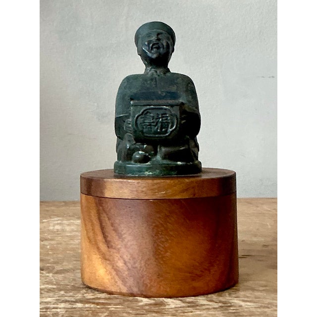 Traditional Vintage Asian Cast Character Sliding Box For Sale - Image 3 of 10