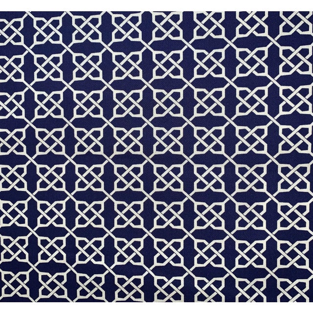 Blue Vicki Payne Free Spirit Blue Links Celtic Knot Chinoiserie Fretwork Lattice Trellis Fabric- 3.7 Yards For Sale - Image 8 of 8