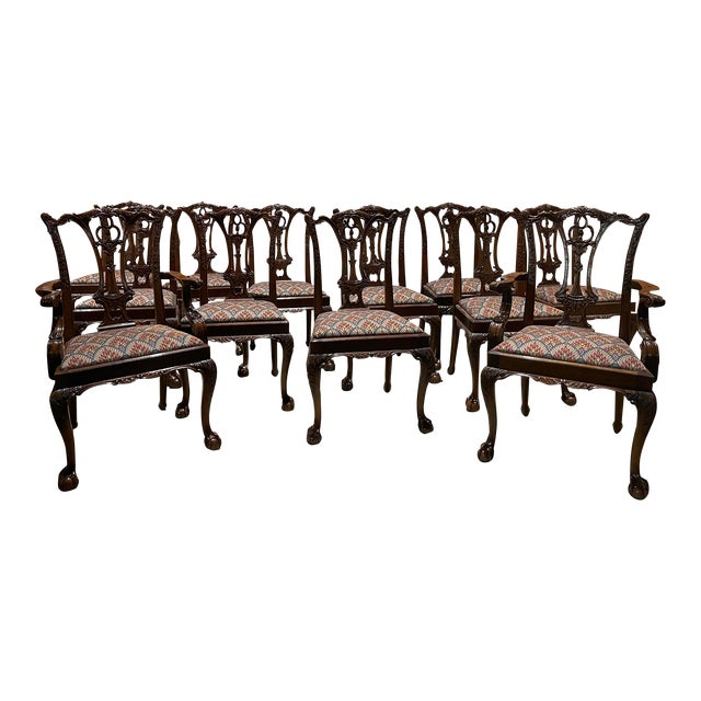 Set of 12 - Mahogany Chippendale Dining Chairs For Sale