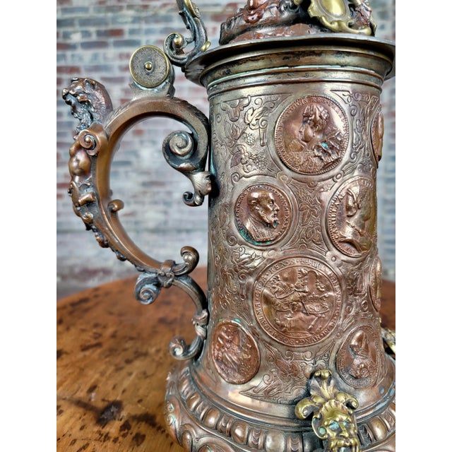 18th Century Figural Brass & Coin Tankard Stein For Sale - Image 10 of 13