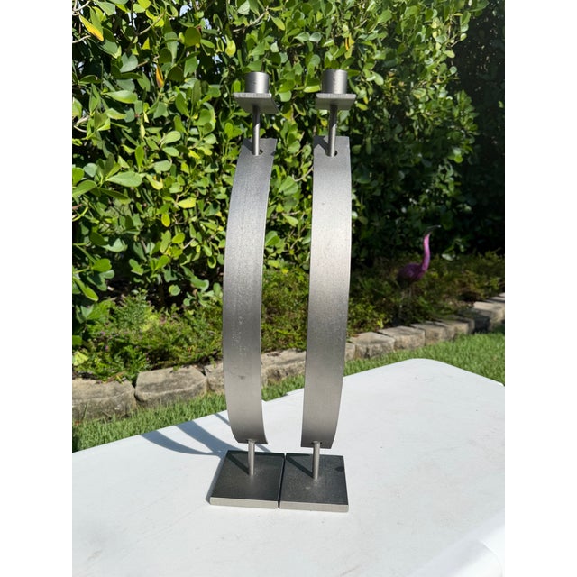 Rick Martin Signed Modernist Welded Steel Candleholders, 2003, Pair For Sale - Image 12 of 12
