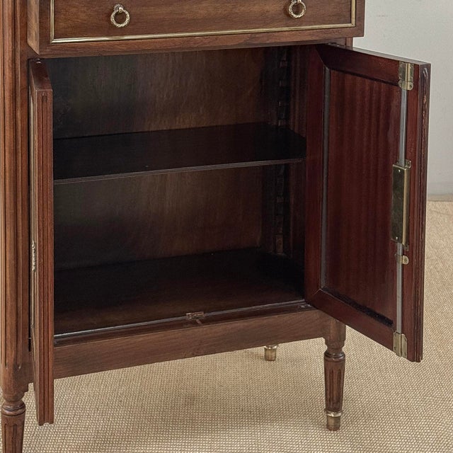 Antique French Louis XVI Mahogany Cabinet With Carrara Marble Top and Brass Gallery For Sale - Image 14 of 18