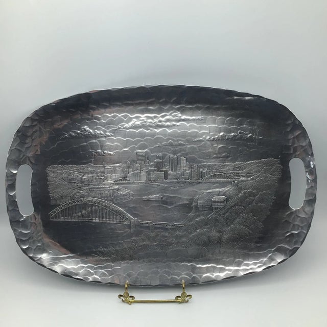 “Wendell August Forge” Hammered Aluminum My Hometown Pittsburgh Pa. Skyline Tray For Sale - Image 13 of 13