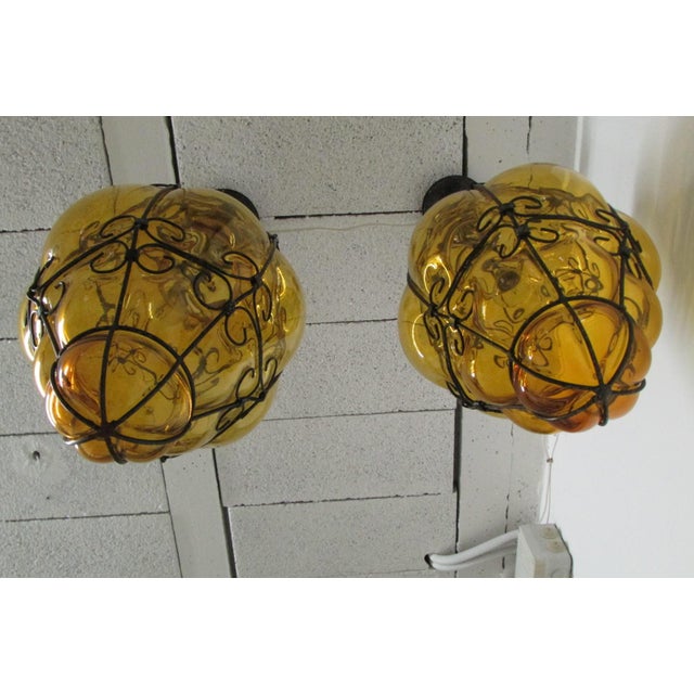 Venetian Lanterns in Yellow Glass, 1940s, Set of 2 For Sale - Image 14 of 16