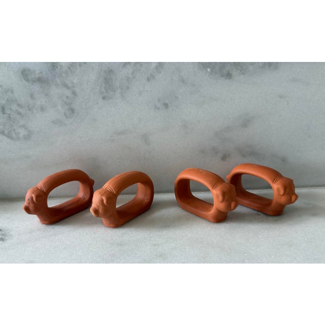 Set of 4 Vintage Terra Cotta Pig Napkin Rings For Sale In Austin - Image 6 of 9