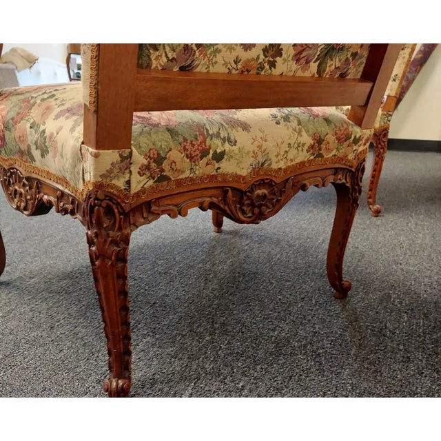 Mid 20th Century English Carved and Upholstered Arm Chairs & Bolt of Fabric - a Pair For Sale - Image 5 of 9