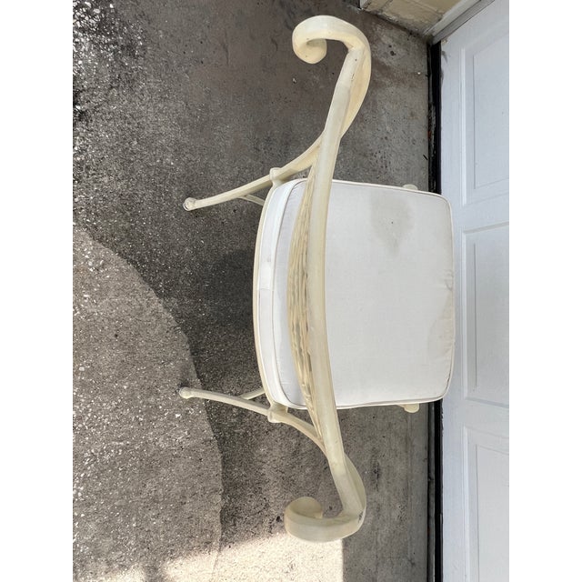 Cream Vintage 1960s Hollywood Regency Style Aluminum Cast Patio Chair For Sale - Image 8 of 14