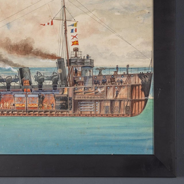 Charles John De Lacy, Warship Illustrations, Late 19th or Early 20th Century, Oil Paintings on Board, Framed, Set of 2 For Sale - Image 4 of 15