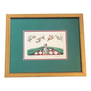 Vintage Signed and Numbered David Bigelow Colored Cat Themed Etching “Catsup” For Sale