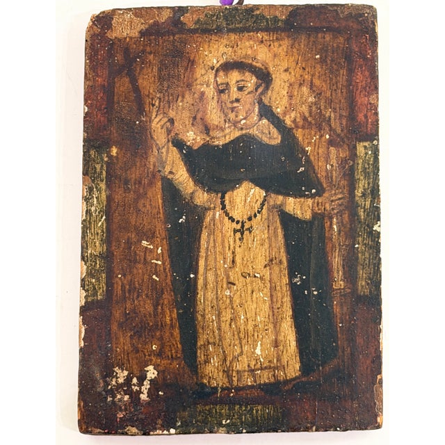 Spanish 18th–Early 19th Century Spanish Colonial Retablo of Saint Dominic Hand-Painted Religious Icon on Wood Panel For Sale - Image 3 of 5