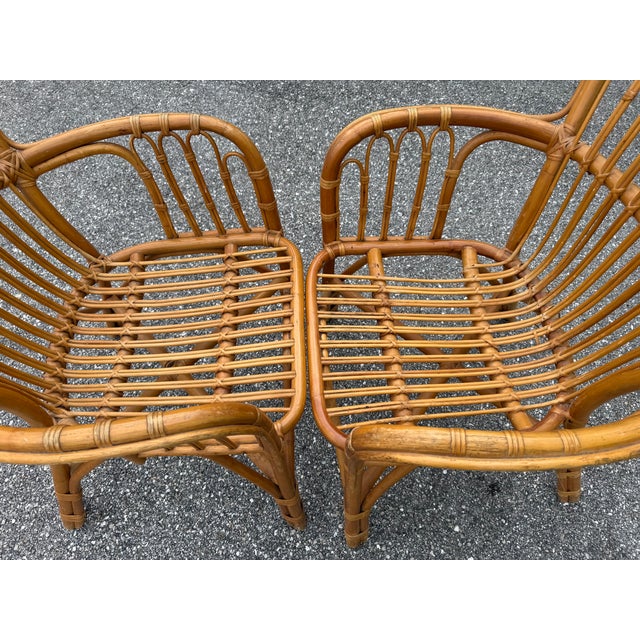 1980s Coastal Island Style Rattan/Bamboo Glass Top Dining or Game Table & 4 Chairs a Set For Sale In West Palm - Image 6 of 11