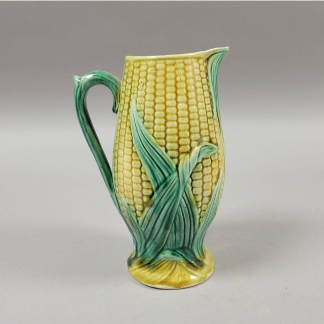 19th C English Majolica Corn Pitcher or Vase For Sale In Raleigh - Image 6 of 8
