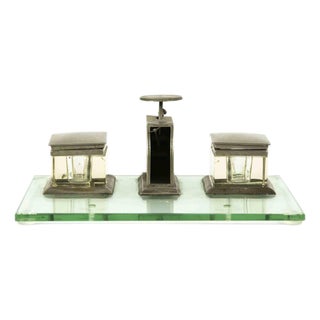 Vintage Silver and Glass Inkwell, Italy, Mid-20th Century For Sale