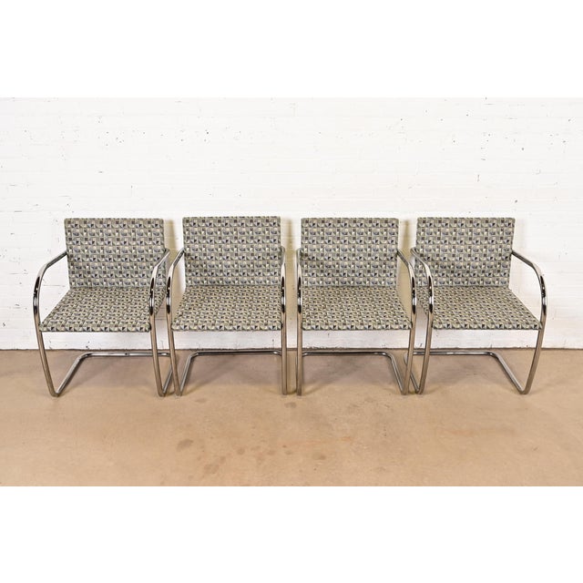 Mid-Century Modern Mies Van Der Rohe for Knoll Chrome Brno Chairs, Set of Four For Sale - Image 3 of 12