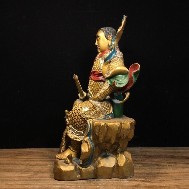 Art Deco Copper Zhenwu Emperor With Mythical Beast, 12" H For Sale - Image 3 of 9