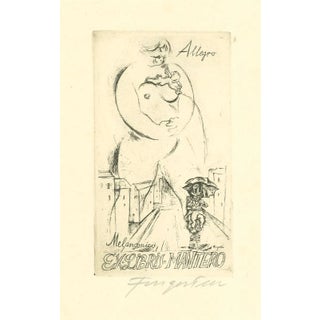 Ex Libris Allegro Melanconico - Original Etching by M. Fingesten - 1930s 1930s For Sale
