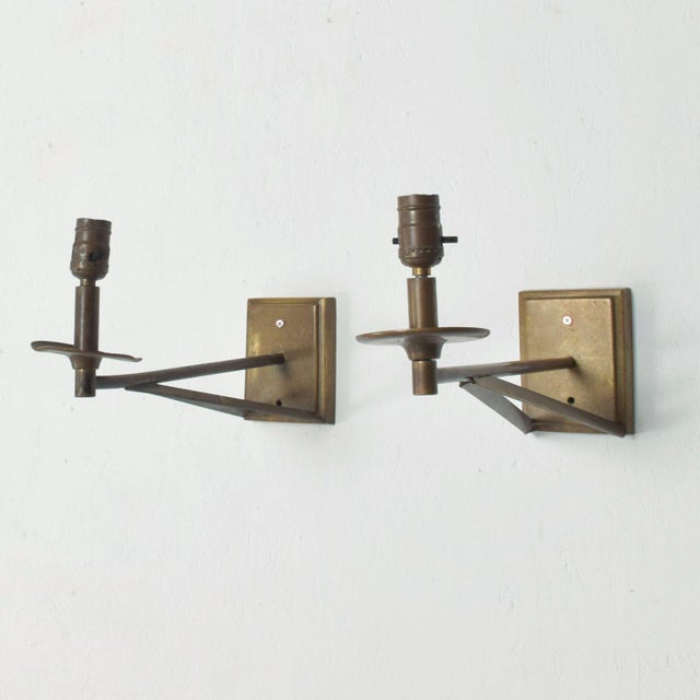 Vintage Mid Century Modern Patinated Bronze Arm Wall Sconces A