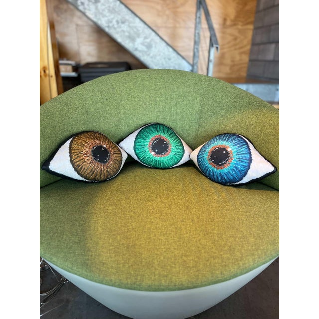 Textile Organic Cotton Sateen "Blue Eye" sculpted pillow, custom, original For Sale - Image 7 of 7