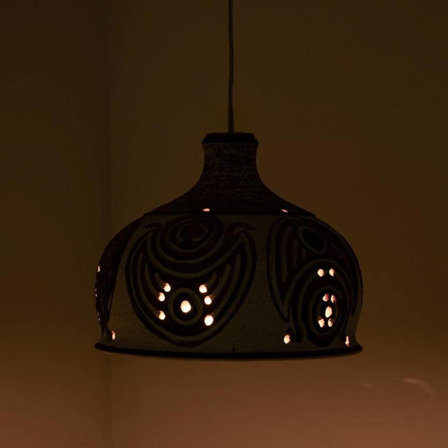 Beige Ceramic Pendant Flared Bowl with Pattern, Denmark, 1960s For Sale - Image 8 of 11