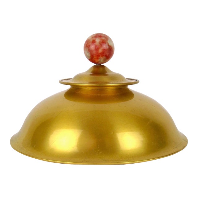 Marie Zimmermann Large Art Deco Gilt Inkwell With Stone Finial For Sale