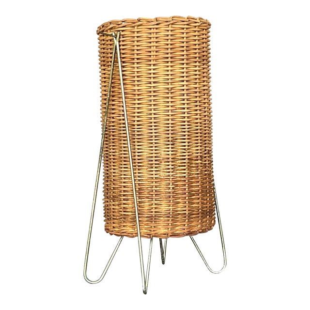 Vintage 1951 Moma Coastal Paul Mayen Woven Rattan Lamp For Sale