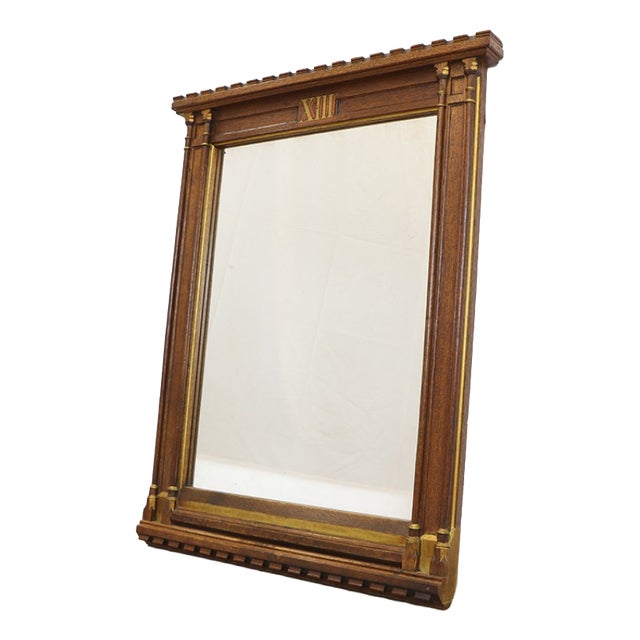 Large Oak Religious Church Frame with Mirror For Sale