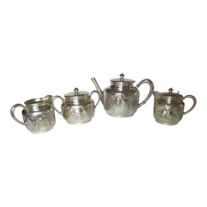 Late 19th Century Antique Homan Silverplate Company Silverplate Ornate 4 Piece Tea Service