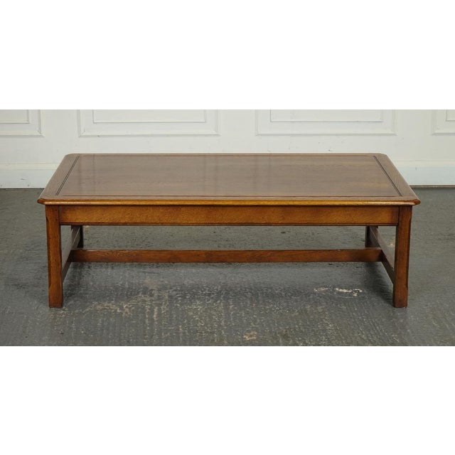 Large Vintage Oak Coffee Table with Grain Oak Top and H Frame For Sale - Image 3 of 16