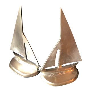 Brass Nautical Sailboat Bookends - a Pair For Sale