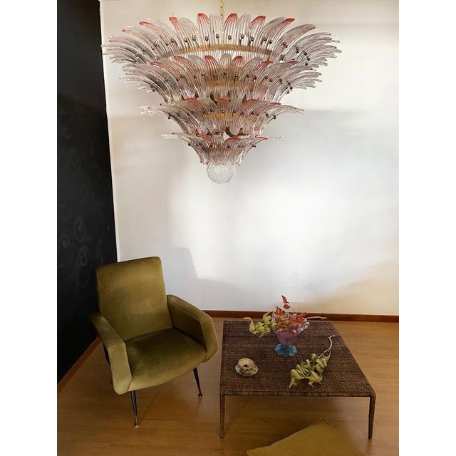 Glass Palmette Ceiling Light Four Levels with 163 Pink and Trasparent Glasses, 1990s For Sale - Image 7 of 18