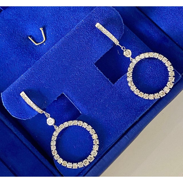 Contemporary 2 Carat Round Circle Shape Brilliant Cut Diamond Hoop 14 Karat White Gold Huggies, A Pair For Sale - Image 3 of 10