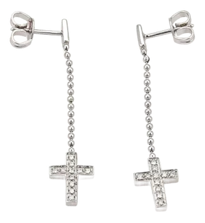 Gucci Diamond 18k White Gold Drop Dangle Cross Earrings , 2 Pieces