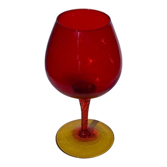 Mid 20th Century Oversized Red Glass Wine Glass For Sale