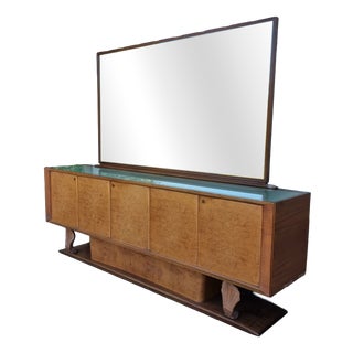 Vintage Art Deco Sideboard in Thuja Burl and Maple Wood with Mirror, 1940s For Sale