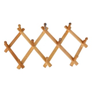 Vintage Retractable Wall-Mounted Coat Rack in Pine, 1970s For Sale