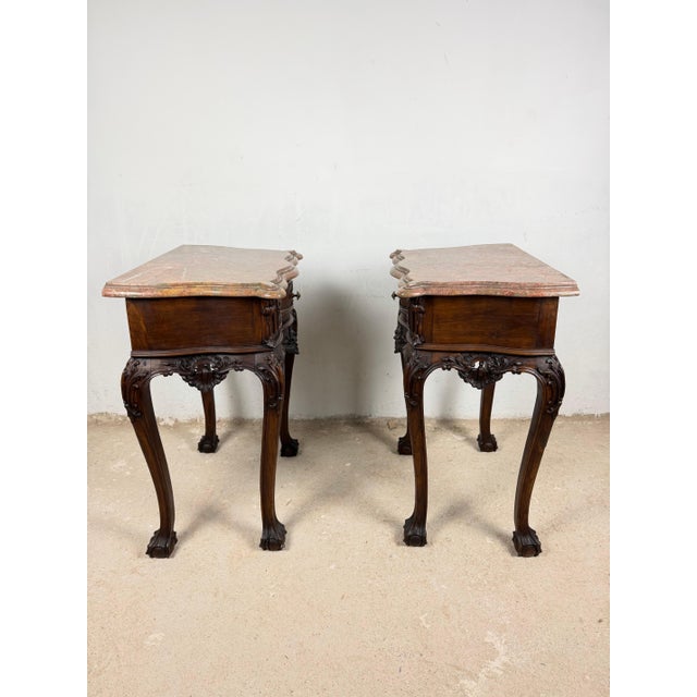 Pair of French Louis XV Style Nightstands with Marble Tops For Sale - Image 11 of 15
