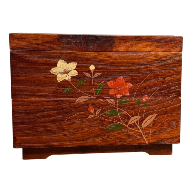 Vintage Japanese Jubako Stacking Box with Floral Decoration, 1970s For Sale