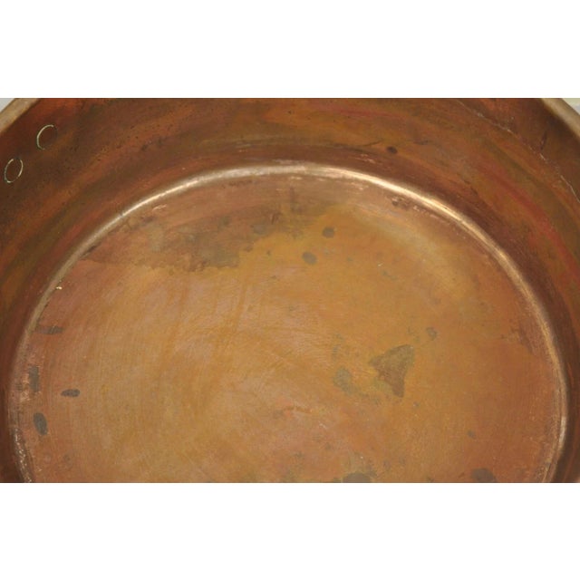 Copper Antique French Country Hand Forged 12" Round Twin Handle Copper Cauldron Pot Pan For Sale - Image 8 of 9