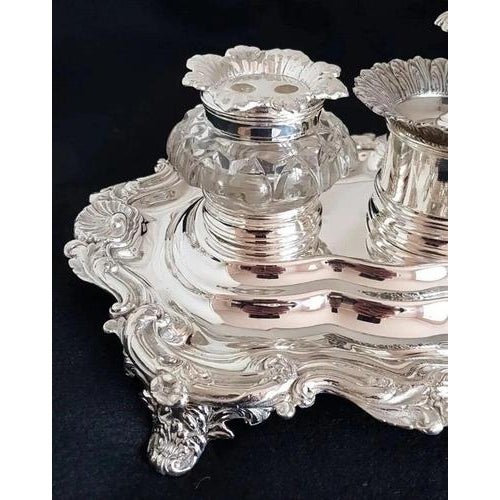 Victorian Silver-Plated Inkwell Stand from Creswick & Co., 1850s For Sale - Image 4 of 18