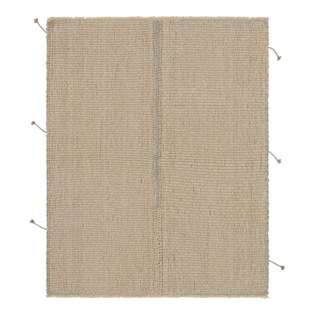 Rug & Kilim's Accent Kilim, Beige Textural Stripes With Soft Blue Accents For Sale