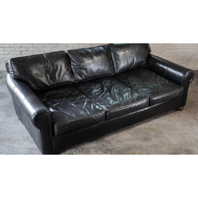 Restoration Hardware Lancaster Ebony Leather Luxe Sofa For Sale - Image 10 of 16