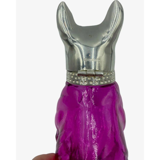Vintage French Bulldog Pink Glass Silverplate Claret Jug Decanter For Sale - Image 9 of 13
