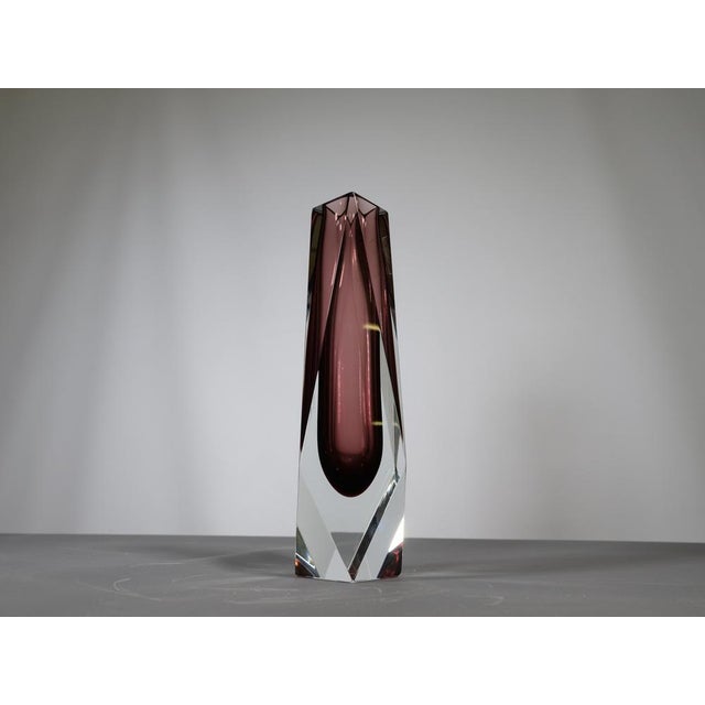Murano glass vase by Luigi Mandruzzato, crafted from solid Murano glass with a violet core and clear outer layer....