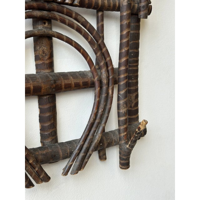 Antique Adirondack Twig Wall Rack With Carved Stripe Detailing, Circa 1940s-50s For Sale - Image 14 of 16