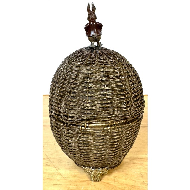 Late 19th Century Vienna Woven Bronze Basket Box with Cold-Painted Rabbit, Attributed to Bergman For Sale - Image 5 of 6